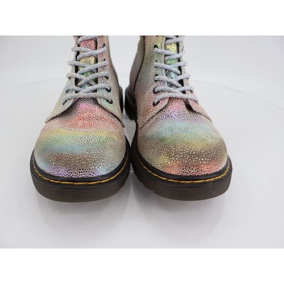 Dr Doc Martens 1460 J Pascal Rainbow Glitter Boots Girls Size 3 Combat Shoes - Picture 3 of 13